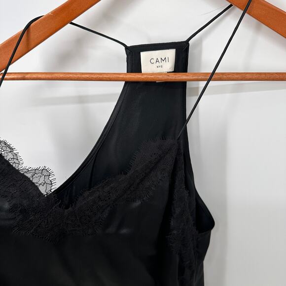CAMI NYC Lace Trimmed 100% Silk Camisole in Black // L - Picture 7 of 11